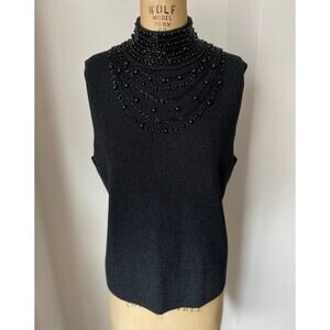For the Republic Black Beaded Mock Neck Metallic Knit Tank Top size XL